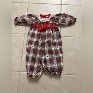 Vintage Buster Brown Red, Green and White plaid 6-9 months baby Romper